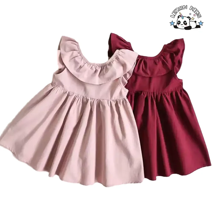 LEZONKIDS - Vestido de Criança Sem Manga Personalizável Preço Direto da Fábrica com Laço e Pregueado para Meninas, Vestido de Algodão Macio